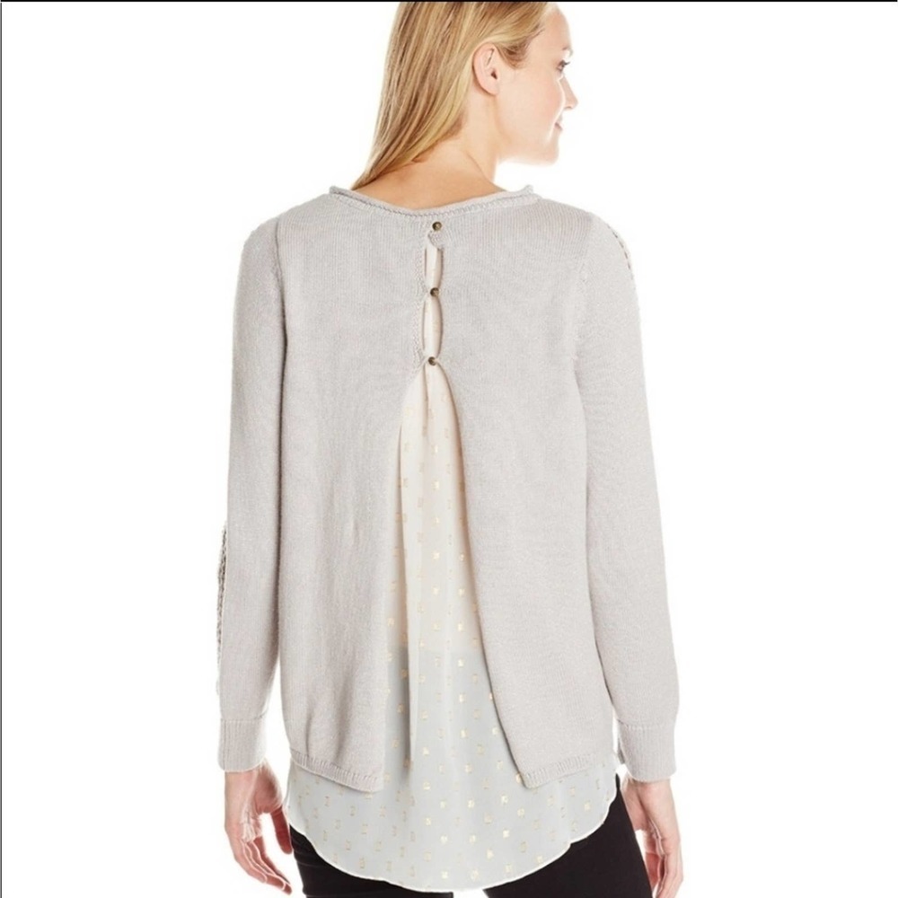 Lucky Brand Split Back Layered Sweater Beige Size… - image 4